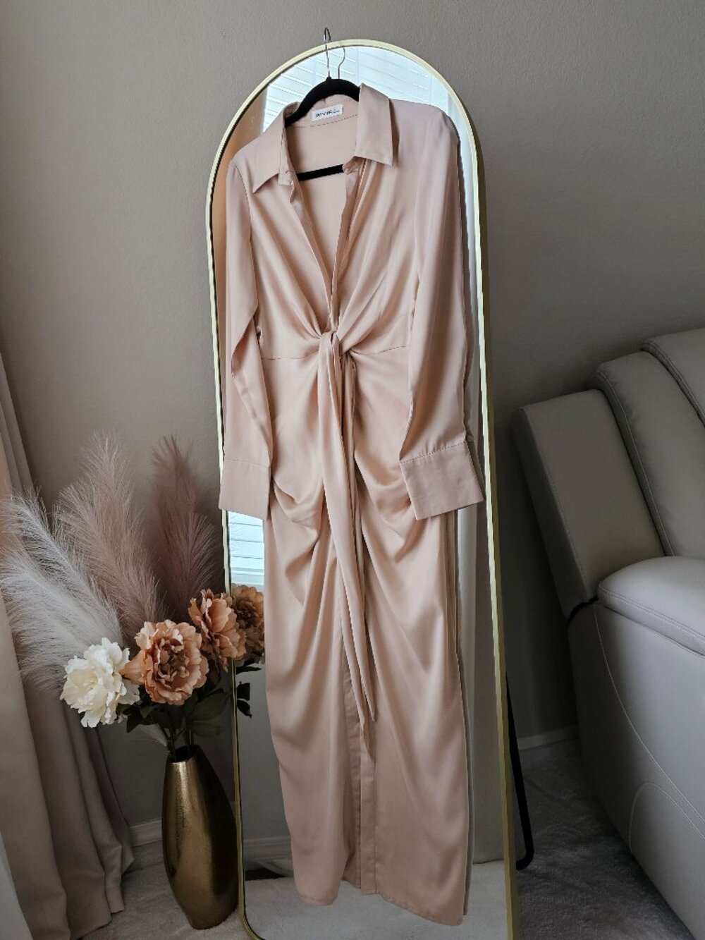 Quiet Luxury Satin Tie Front Maxi Dress - Picture 2 of 2